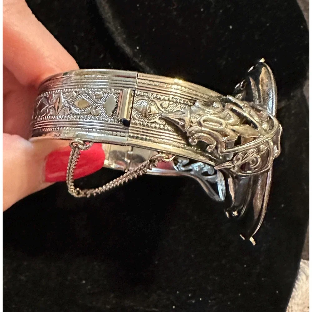 Whiting & Davis Victorian Style Bracelet Silver w/ Purple Glass Stone